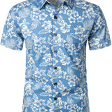 Niebieska koszula aloha męska w tropikalne kwiaty