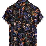 Czarna koszula męska boho w kwiaty