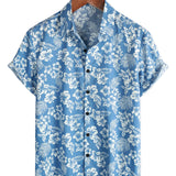 Niebieska koszula aloha męska w tropikalne kwiaty