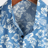 Niebieska koszula aloha męska w tropikalne kwiaty