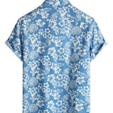 Niebieska koszula aloha męska w tropikalne kwiaty
