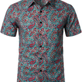Zielona koszula męska vintage paisley z guzikami