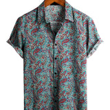 Zielona koszula męska vintage paisley z guzikami